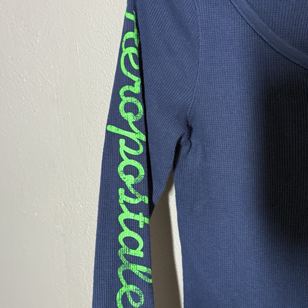 Vintage Aeropostale Womens Y2K Longsleeve Thermal Henley Top Size L Preppy Navy - Picture 6 of 11